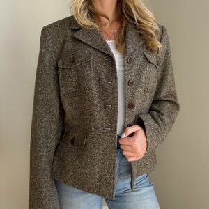 Talbots Petite Tweed Blazer Italian Fabric Brown Wool Blend Jacket